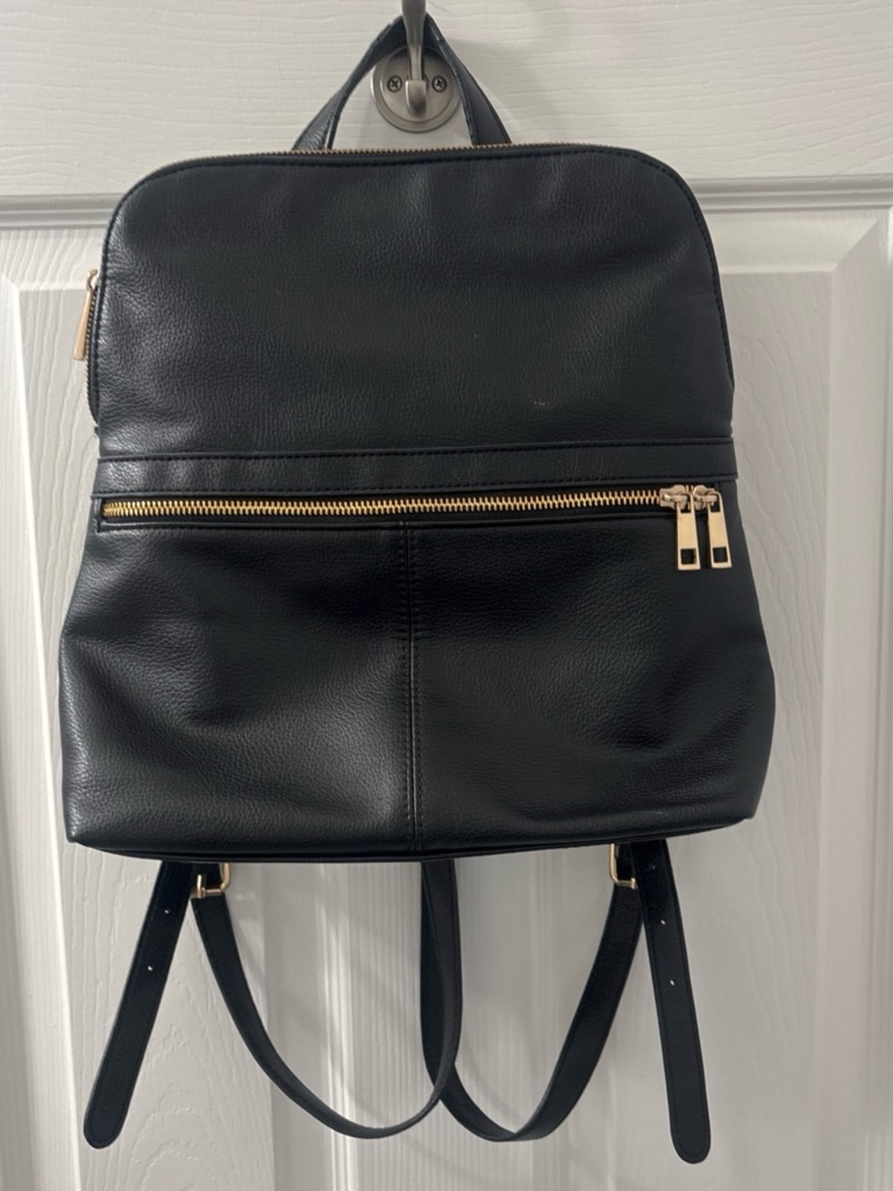 Black Faux Leather Backpack